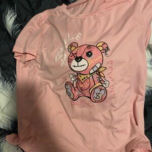 Pink Graphic T-Shirt with Bear Design
